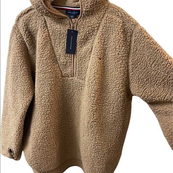 NWT Women’s Tommy Hilfiger Camel Sherpa Pullover Sweater/ Coat with Hood XL - Picture 4 of 7
